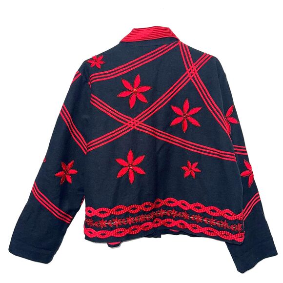 VTG Bleu Bayou Twill Beaded Embroidered Jacket Corduroy Collar - Black/Red L - Picture 2 of 7